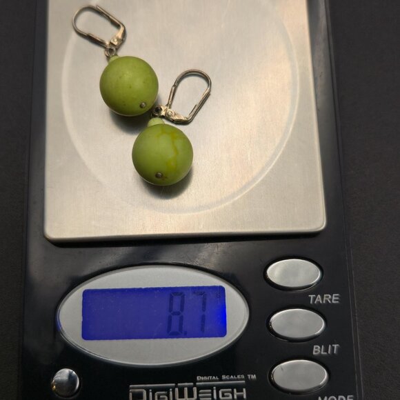 Sterling Silver Green Stone Sphere Dangle Earrings A6778 - Picture 5 of 5